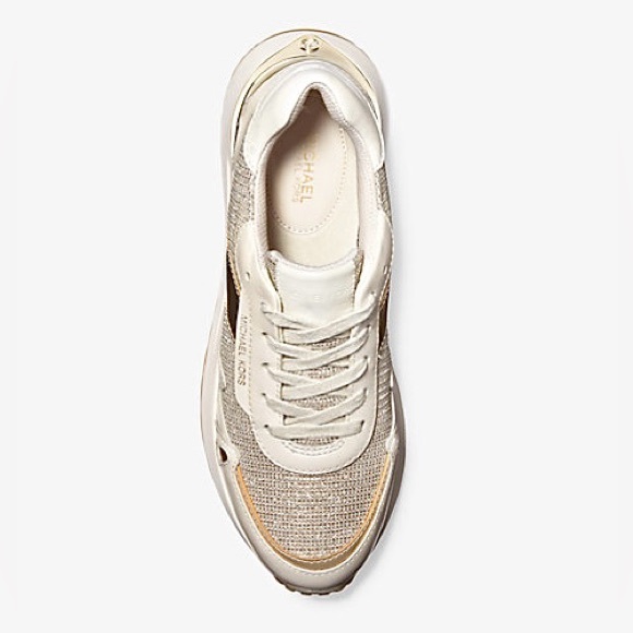 MICHAEL KORS || Monroe Glitter Chain-Mesh Trainer in Ivory + Gold - SZ 7M - Picture 5 of 16